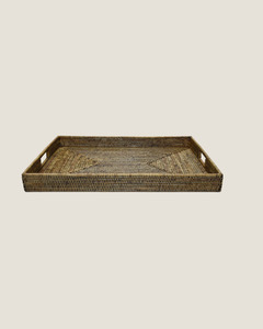 Kitchen Glassware: RATTAN RECTANGLE TRAY BROWN MED