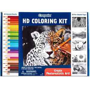 Crayola HD Colouring Kit with 30 Coloured Pencils and Pre-Shaded Pages