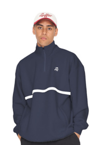 Sweatshirts Hoodies: Mens Club 1/4 Zip Crew - Navy/Chalk
