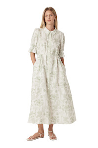 Womens Fashion Dresses: Avondale Linen Dress - Palm Print