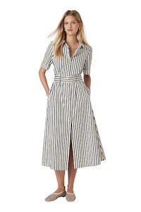 Womens Fashion Dresses: Lina Stripe Shirt Dress - Navy Stripe