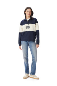 Womens Fashion Knitwear Sweatshirts: Trickett Panel Sweatshirt - Navy/Ivory