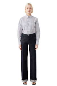Womens Fashion Pants Trousers Leggings: Mia Cuffed Mid Wide Long Jean
