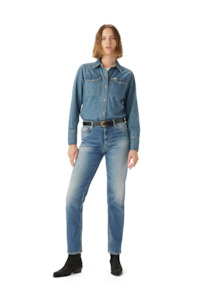 Womens Fashion Shirts Blouses: Stanwell Denim Shirt - Mid Indigo Wash