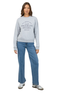 Womens Jetz Sweatshirts Hoodies Knits: Brooklyn Regular Crew - Grey Marle