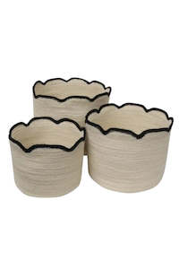 Living Furniture Storage: Jute Scallop Basket - White/Black