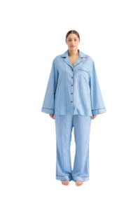 Bed Bath Robes Loungewear Slippers: Long Sleeve Sleep Shirt - Iced Chocolate Stripes