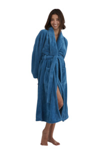Bed Bath Robes Loungewear Slippers: Womens Manor Robe - Saxony Blue