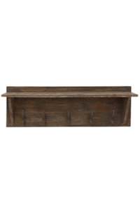 The Garden: Wooden Wall Shelf with Hooks