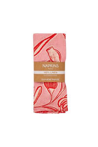 Dining Table Linen: Linen Napkins 4 Set - Trailing Natives Red