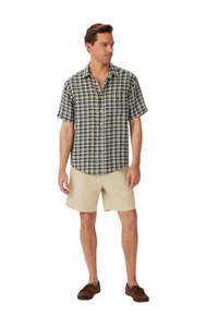 R M Williams: Toby Linen SS Shirt - Navy/Sage/White