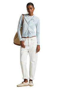 Stripe Cardigan - Pond Blue Heather & Deckwash White