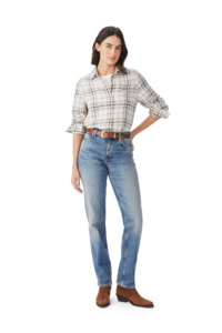 Womens R M Williams: Olney Check Linen Shirt