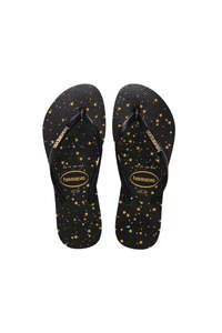 Womens Footwear: Slim Logo Metallic Print - Gold Star