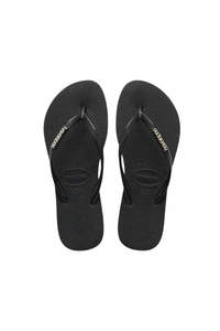 Womens Footwear: Slim Logo Metallic Jandals - Black/Silver
