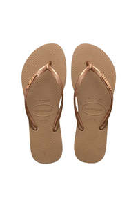Womens Footwear: Slim Logo Metallic Jandals - Rose Gold