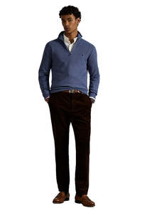 Mens: Mesh-Knit Cotton Quarter-Zip Sweater - Blue