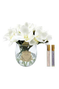 Luxury Round Magnolia Bouquet Gold Badge - Ivory White