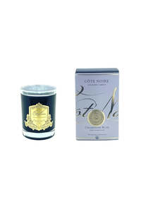 185g Candle Dark Vessel with Gold Badge - Pink Champagne