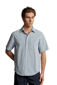 Mens: Quinn Poplin Check SS Shirt - Green