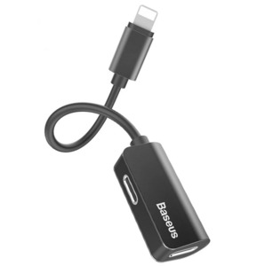 Clearance: Baseus L37 IP Male to Dual IP Female Adapter - 3-in-1 Aux Audio Cable for iPhone
