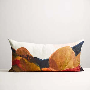Brick Linen: Painted Trees Lumbar Cushion
