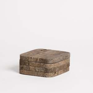 Grey Travertine Square Coasters - Set of 4