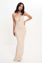 Long Dresses: EFFIE KNIT KEY MAXI DRESS (SAND)