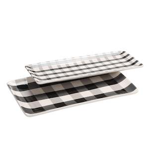 Bico 14 in. Serving Platter (2-Pack), Black and White Plaid Check, Microwave and&hellip;