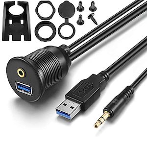 Computer Office: URWOOW 3.5mm & USB 3.0 Flush Mount Extension Cable (2M/6ft), for Car, Boat, Motorcycle