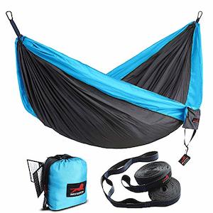 Automobiles Motorcyles: Honest Outfitters Single Hammock with Basic Straps, Portable Parachute Nylon (Grey/Blue, 55"W x 108"L)