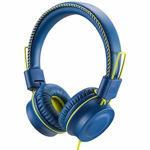 On Ear Headphones: POWMEE M2 Kids Wired Foldable Stereo Headphones with Adjustable Headband, 3.5mm Jack, Tangle-Free Cord (Blue)