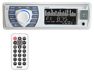 Marine Electronics: Pyle PLRMR23BTW Bluetooth Marine Receiver Stereo - 12V Single DIN, Digital LCD, RCA, MP3, USB, SD, AM FM Radio, Remote Control & Wiring Harness (White)