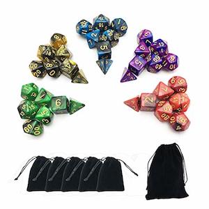 Games Accessories: SmartDealsPro Double-Colored 5x7-Die Polyhedral Dice Set with Pouches [for D&D and Dungeons & Dragons]