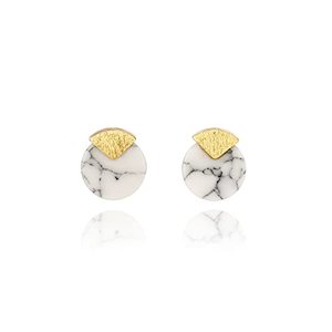White Howlite Circle Marble Stud Earrings (Simulated) - Tiny