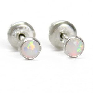 Sterling Silver Tiny Simulated Opal 3mm (2nd Hole) Stud Earrings