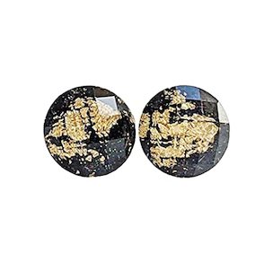Earrings: Black Gold Flake Stud Earrings [Hypoallergenic Posts] with Titanium Posts