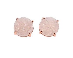 Earrings: White Druzy Gemstone 10mm Stud Earrings (Rose Gold) for Women - Gift Idea