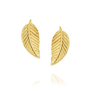 Earrings: Designer Gold Leaf Feather Stud Earrings (Handmade)