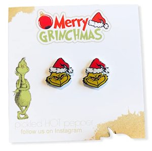 Earrings: Dr. Seuss Christmas Earrings, (Grinch Movie Edition) with Santa Hat