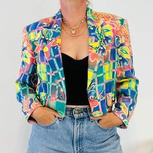 Outerwear: Vintage Colourful Cropped Blazer (M)