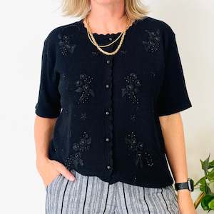 Tops: Short Sleeve Vintage Cardigan (XL)