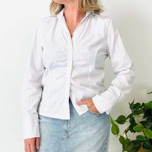 Tops: Y2K White Striped Blouse (M-L)