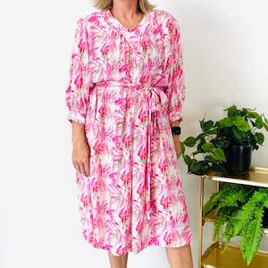 Vintage Patterned V-Neck Midi Dress (XL-2XL)