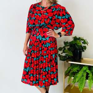 80s Rose Print Dress (L-XL)