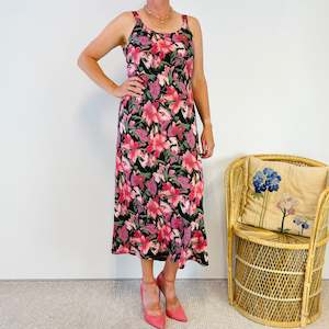 Dresses: Vintage Hibiscus Print Maxi Dress (L)