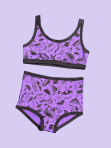 Swimwear Two Piece: Swim High Waist Bikini Mushrooms