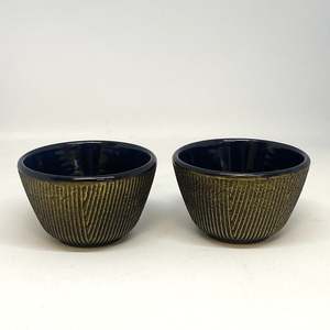Cast Iron Tea Cups – Ribbed Gold/Black (Set of Two, 120ml)