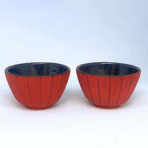 Cast Iron Tea Cups – Ribbed Red/Black (Set of Two, 120ml)