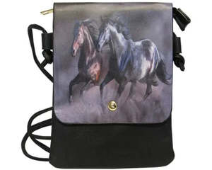 Hand Bags: Black Shoulder Bag Pair Horses